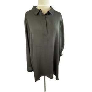 Simply Emma Blouse tunic women Plus Size 2X  Roll Tab Sleeve Black V-Neck New